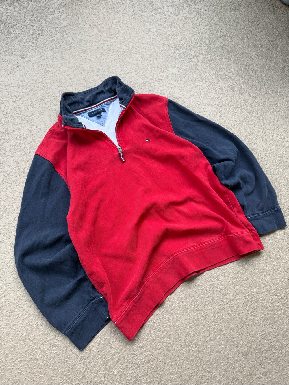 Tommy Hilfiger Red & Navy Quarter Zip Pullover